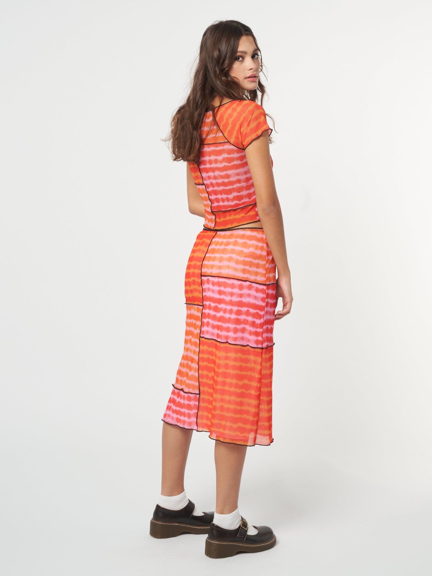 Vivid Tie Dye Patchwork Midi Skirt - Minga London