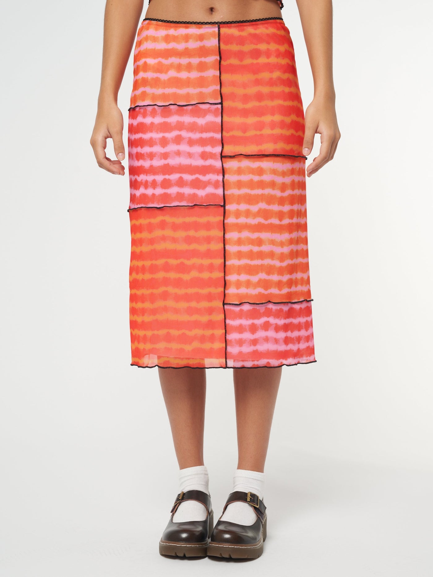 Vivid Tie Dye Patchwork Midi Skirt - Minga London