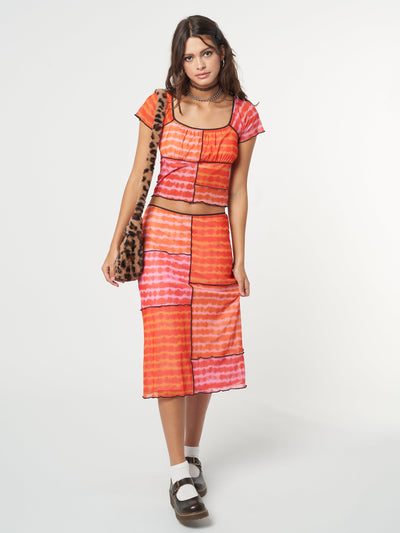 Vivid Tie Dye Patchwork Midi Skirt - Minga London