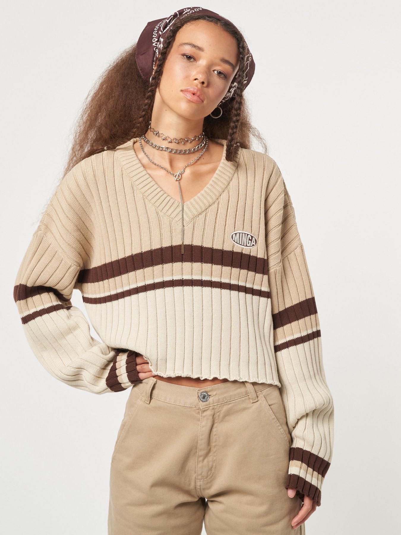 Desert Dust Contrast Striped Jumper