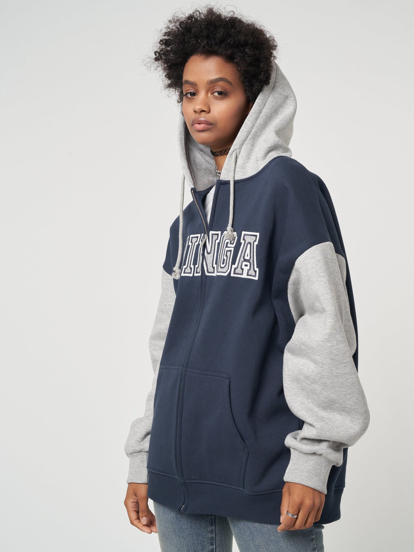 Minga Logo Zip Up Hoodie Jacket in Blue Grey - Minga London