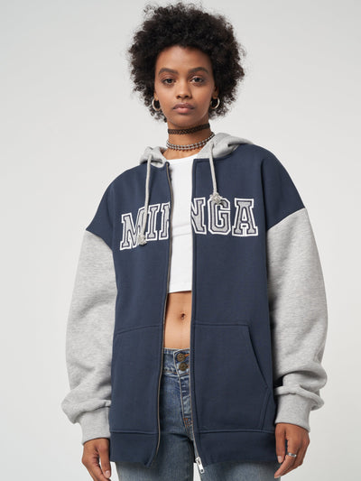 Minga Logo Zip Up Hoodie Jacket in Blue Grey - Minga London