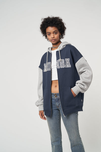 Minga Logo Zip Up Hoodie Jacket in Blue Grey - Minga London