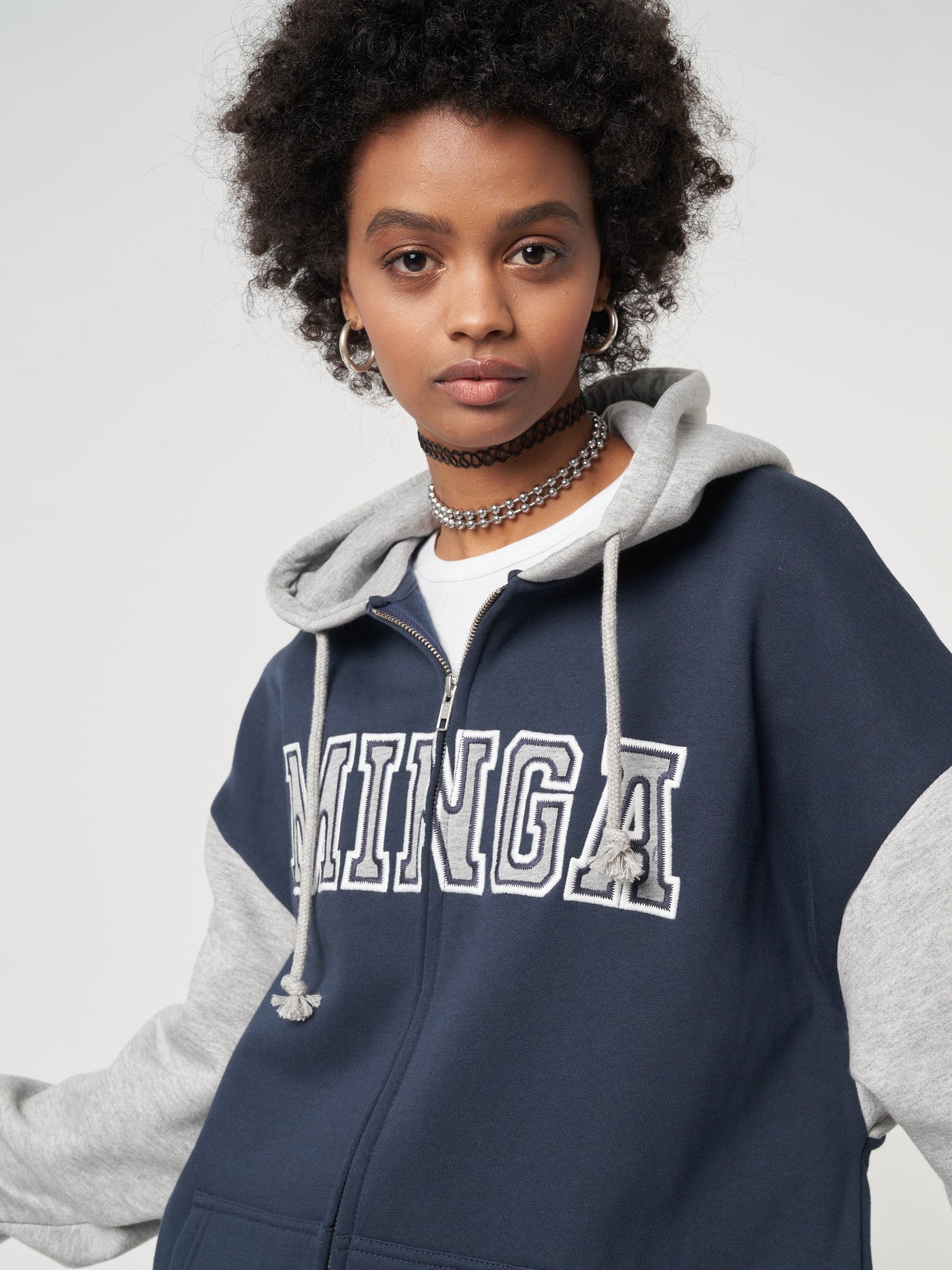 Minga Logo Zip Up Hoodie Jacket in Blue Grey - Minga London