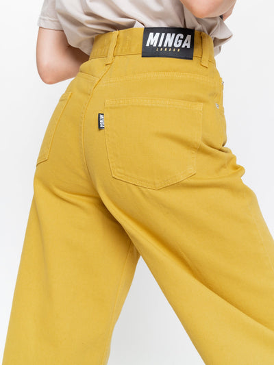 Mustard Yellow Kick Flare Jeans - Minga London