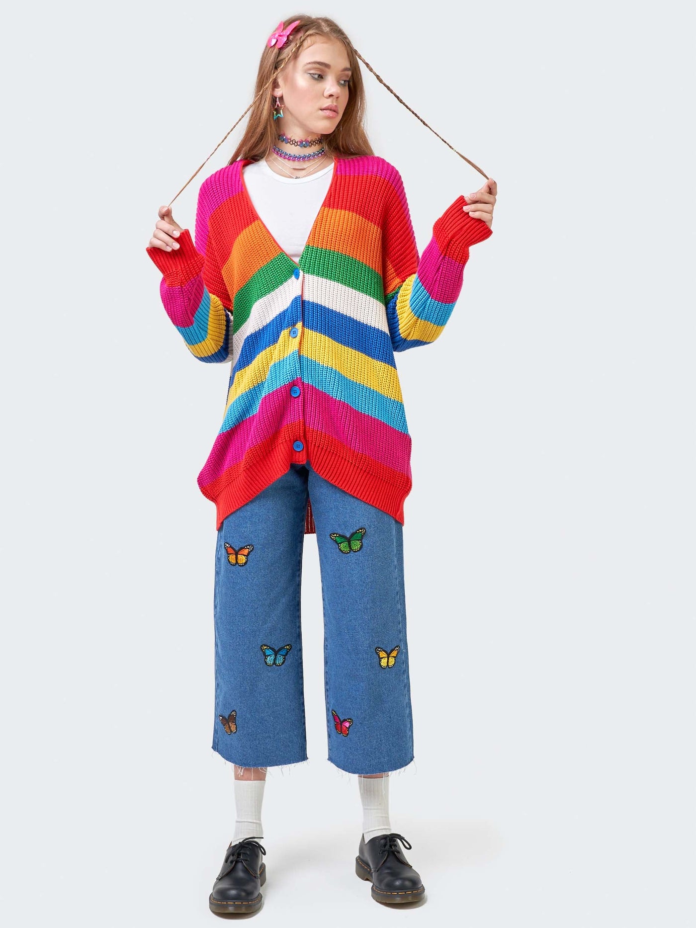 Rainbow Striped Oversized Knit Cardigan - Minga London