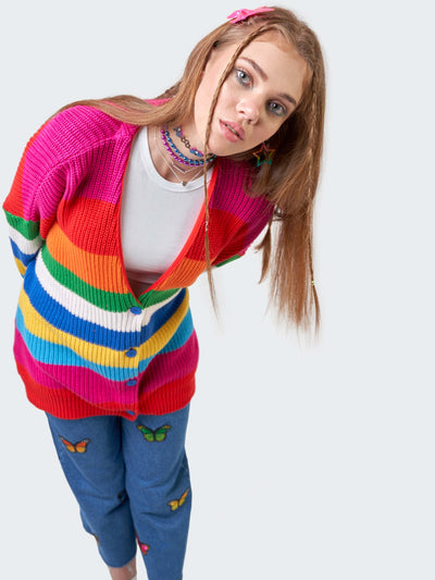 Rainbow Striped Oversized Knit Cardigan - Minga London