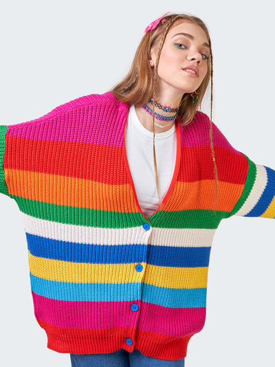 Rainbow Striped Oversized Knit Cardigan - Minga London