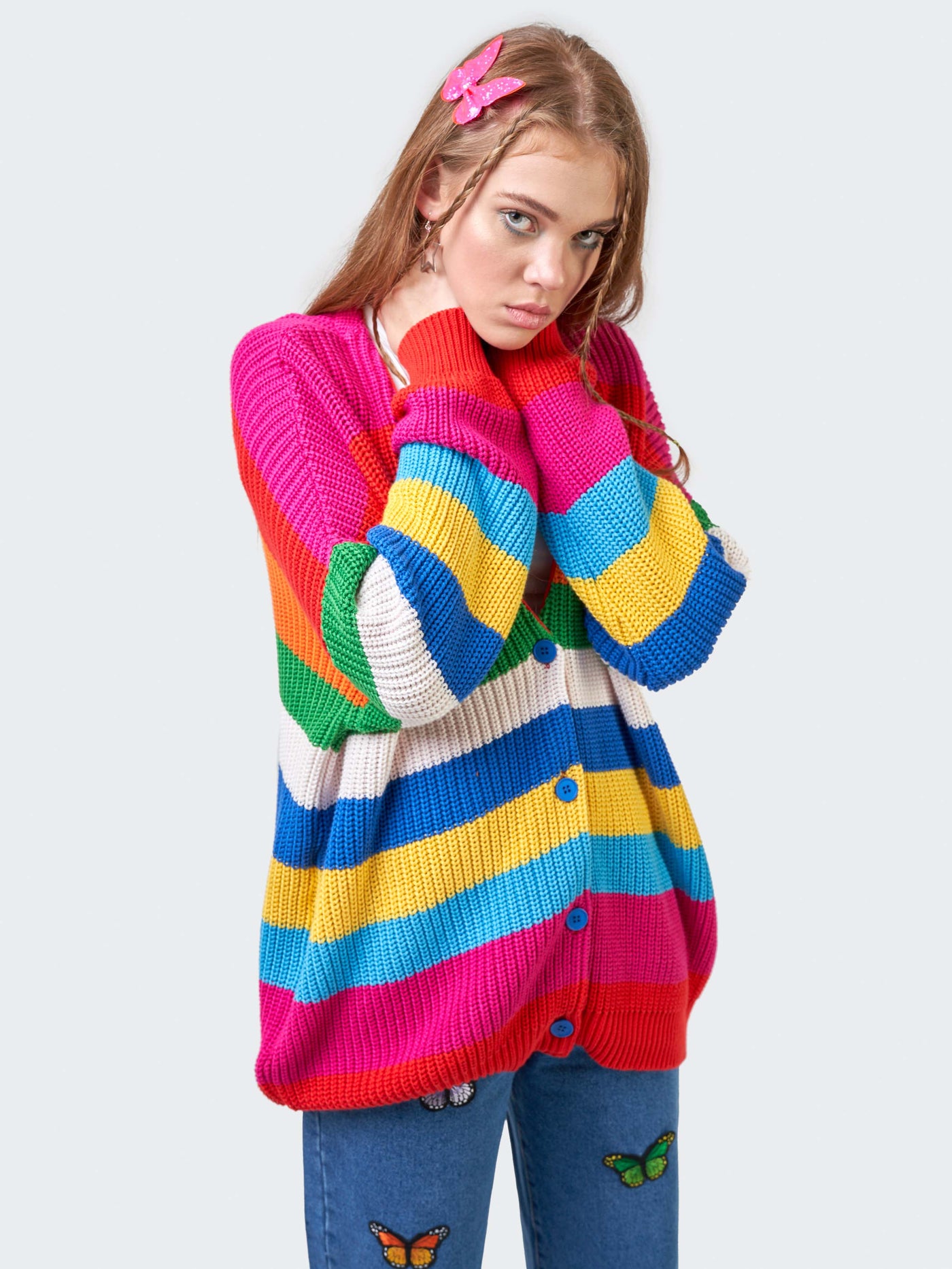 Rainbow Striped Oversized Knit Cardigan - Minga London