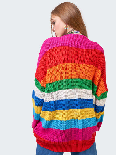 Rainbow Striped Oversized Knit Cardigan - Minga London