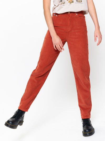 Rust Corduroy Mom Jeans - Minga London