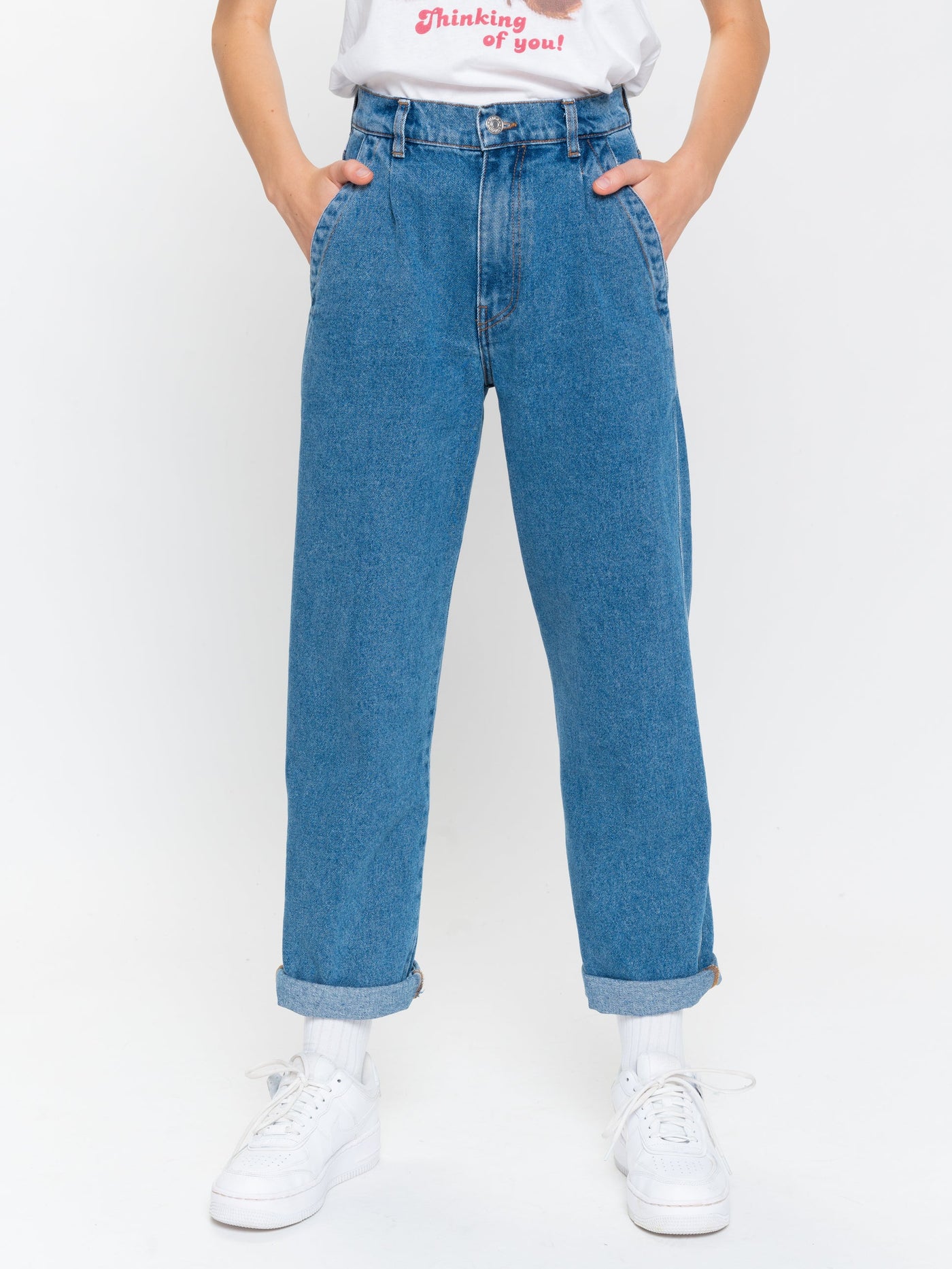 Slouchy Jeans in Mid Blue - Minga London