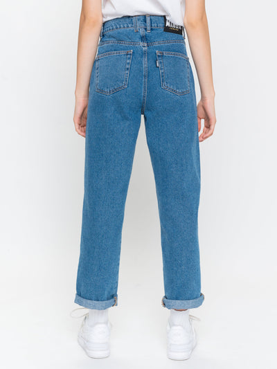 Slouchy Jeans in Mid Blue - Minga London