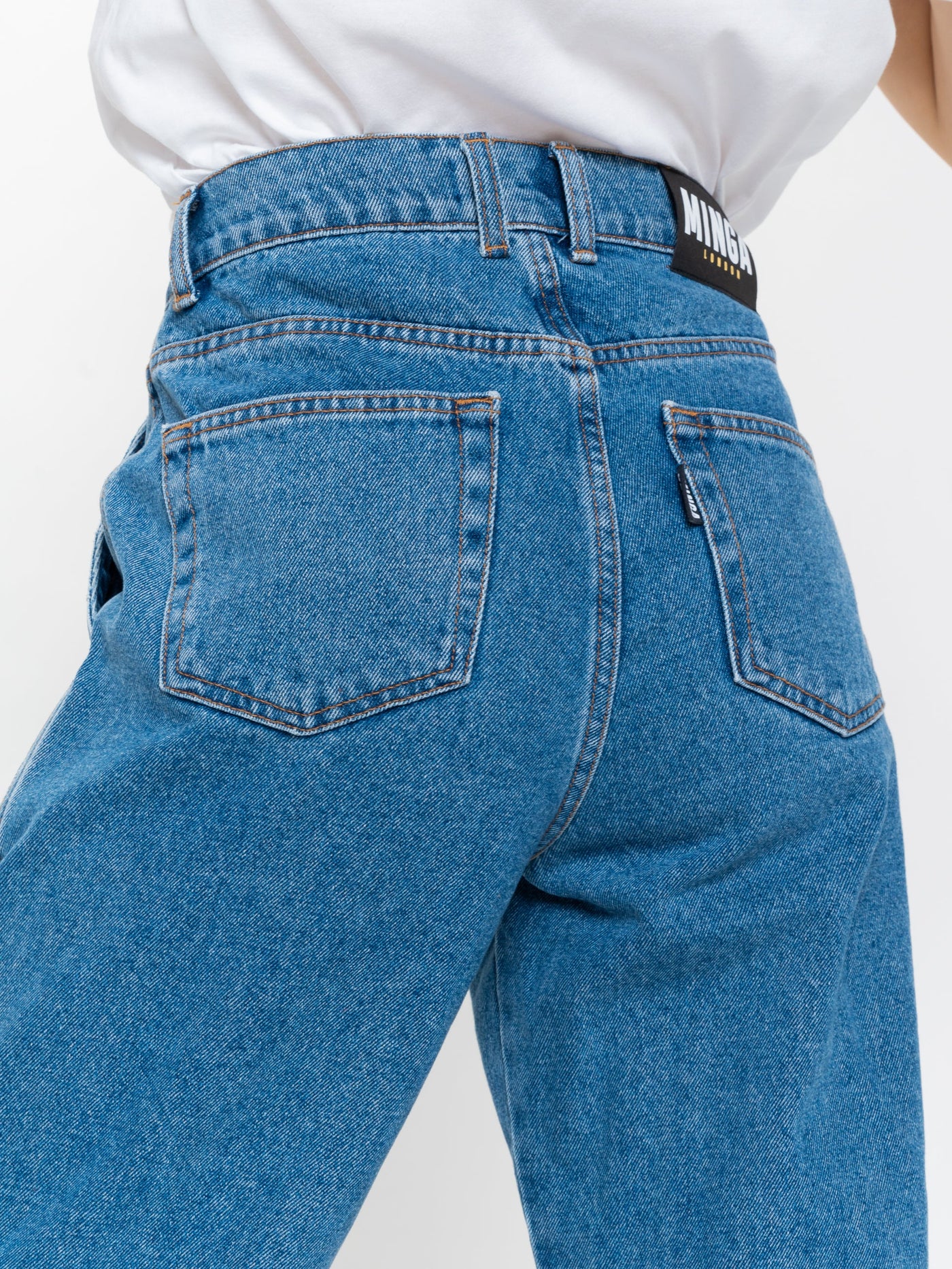 Slouchy Jeans in Mid Blue - Minga London