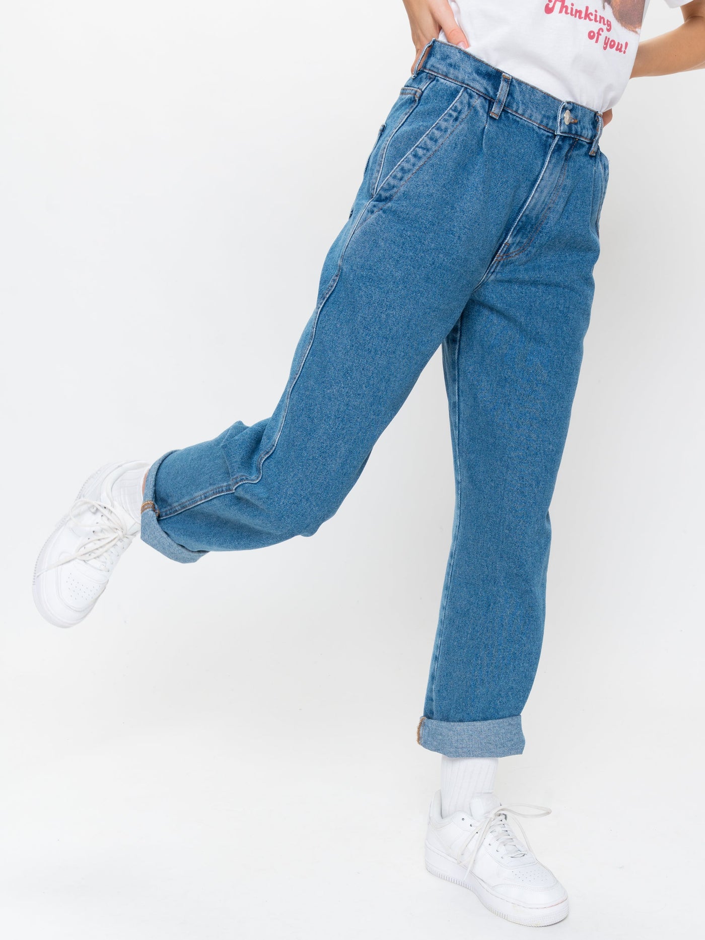 Slouchy Jeans in Mid Blue - Minga London