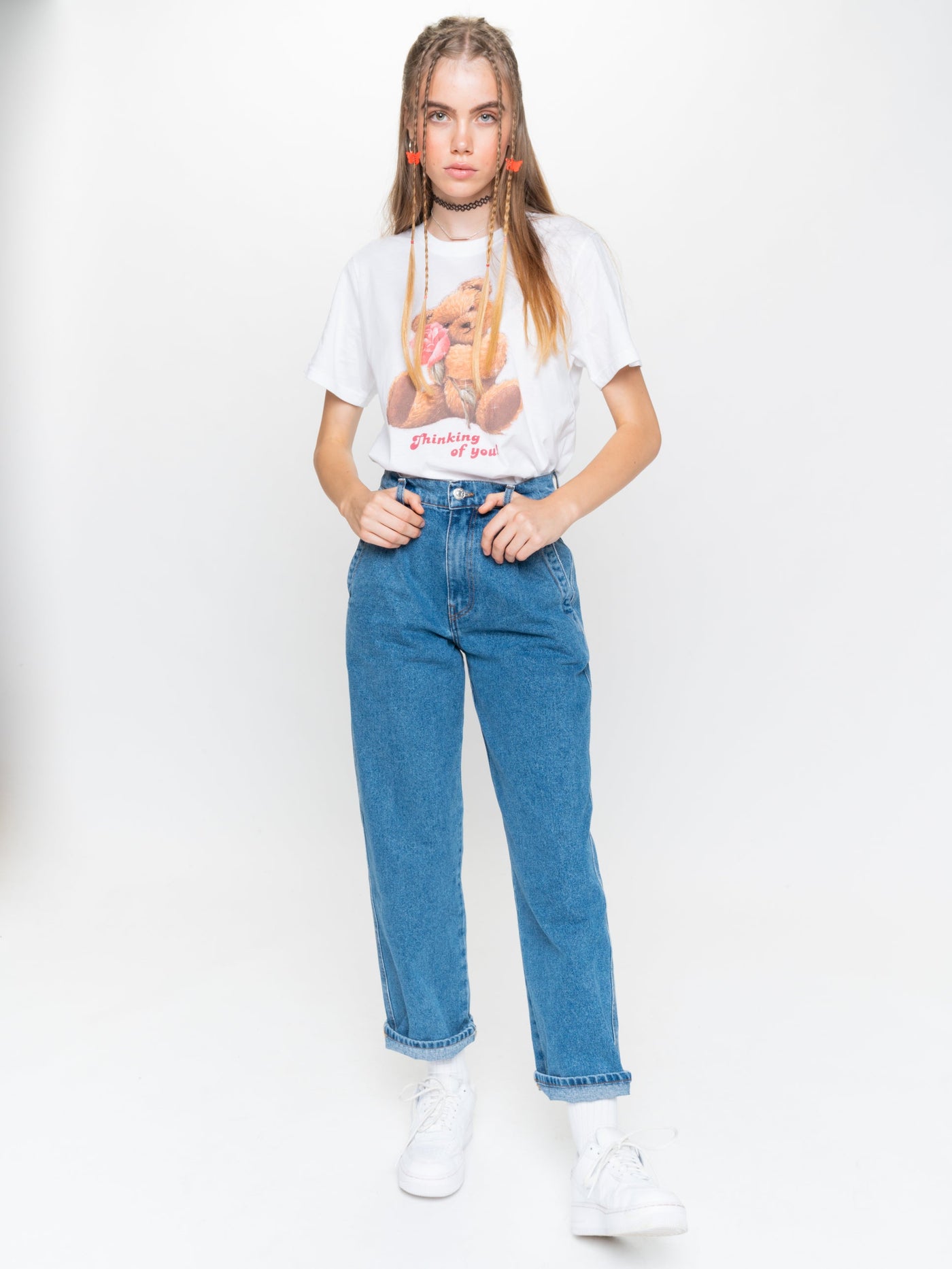 Slouchy Jeans in Mid Blue - Minga London