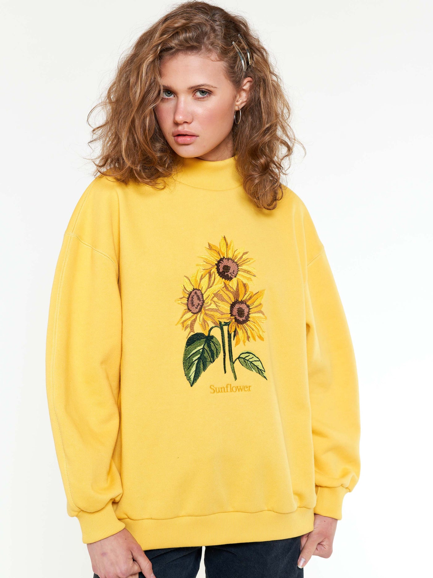 Sunflower Bouquet Oversized High Neck Sweater - Minga London
