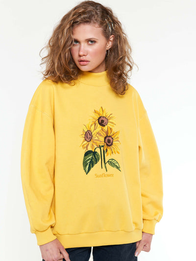Sunflower Bouquet Oversized High Neck Sweater - Minga London