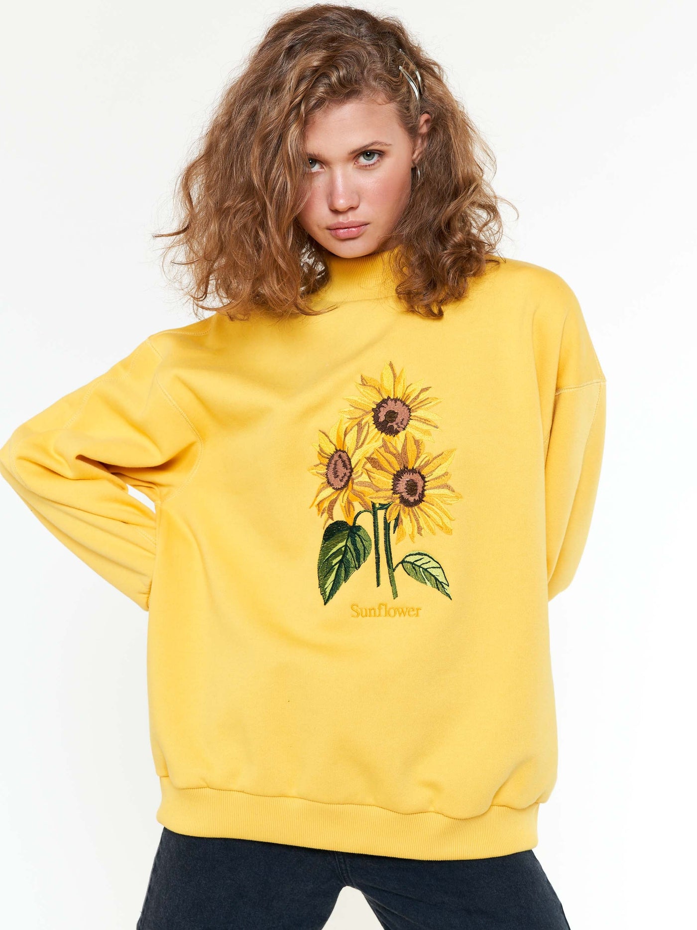 Sunflower Bouquet Oversized High Neck Sweater - Minga London
