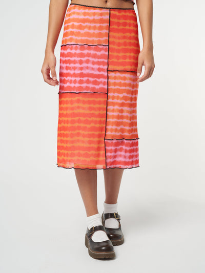 Vivid Tie Dye Patchwork Midi Skirt - Minga London