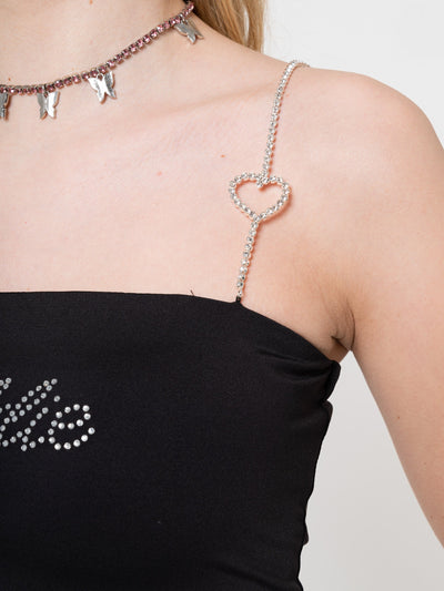 Baddie Rhinestone Heart Strap Crop Top - Minga London