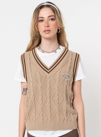 Beige Cable Knitted Sweater Vest - Minga London