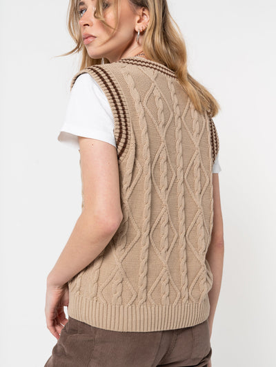 Beige Cable Knitted Sweater Vest - Minga London