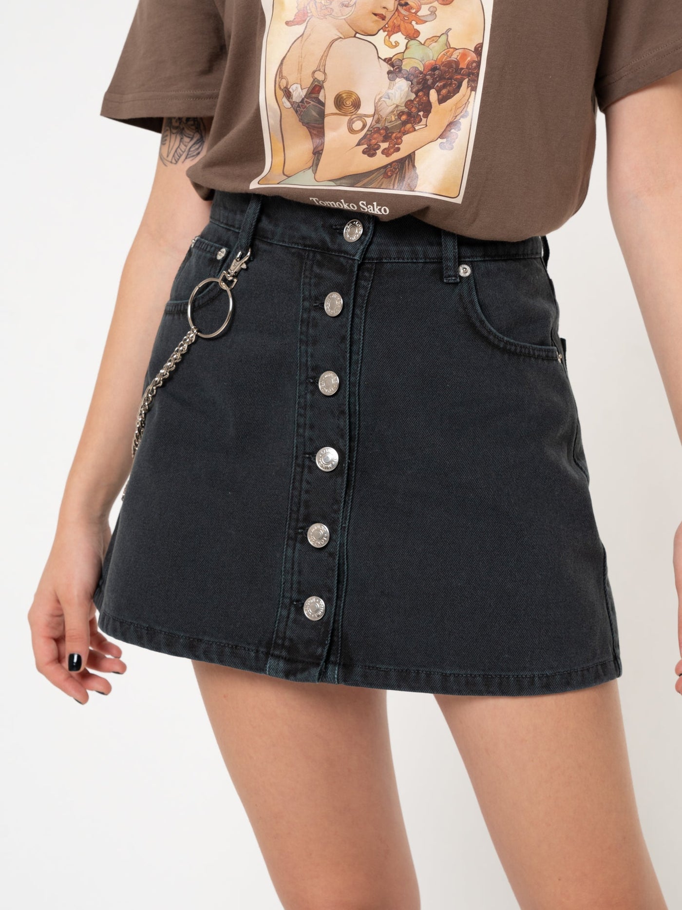 Black Denim Skirt With Chain - Minga London