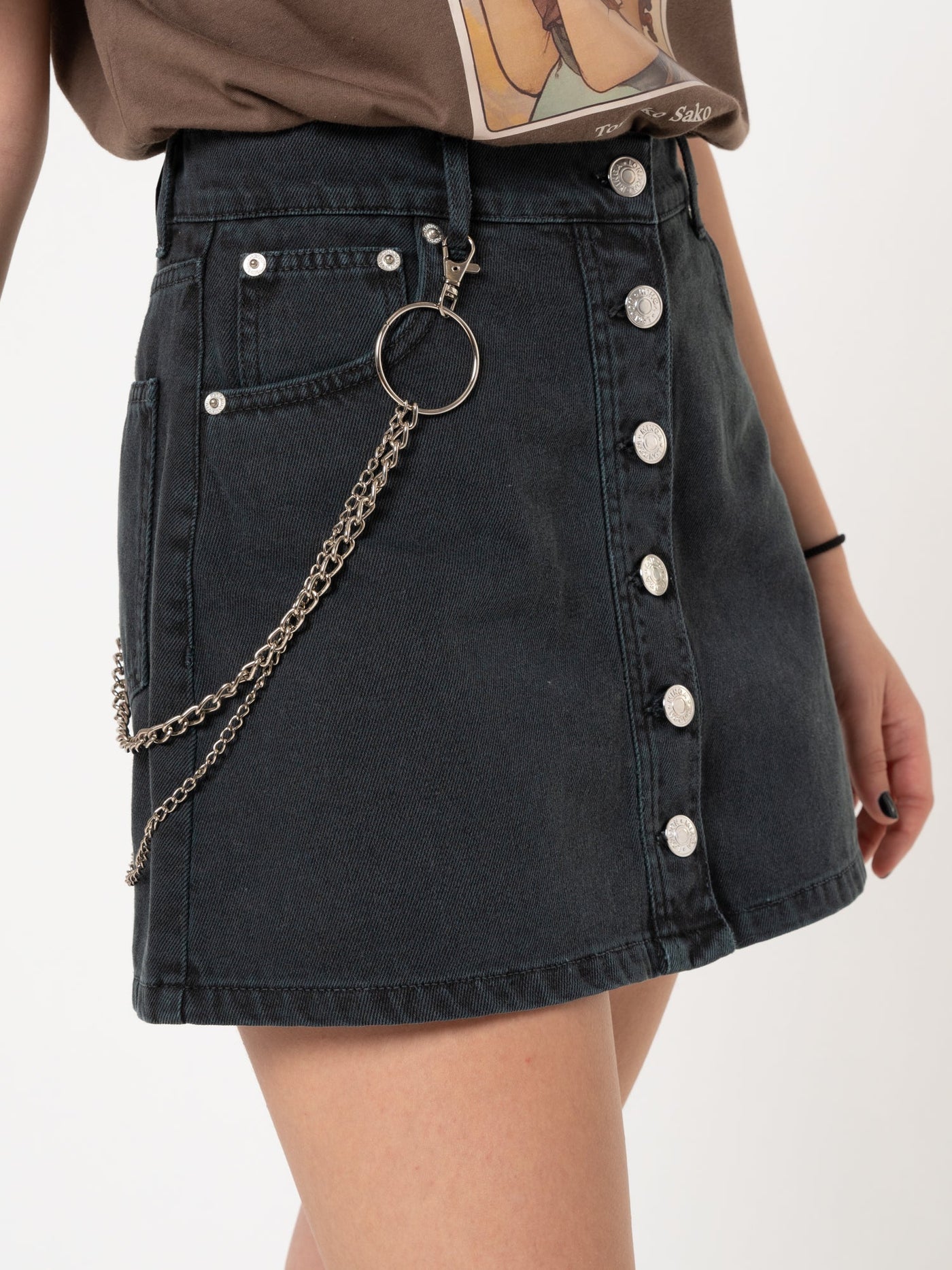 Black Denim Skirt With Chain - Minga London