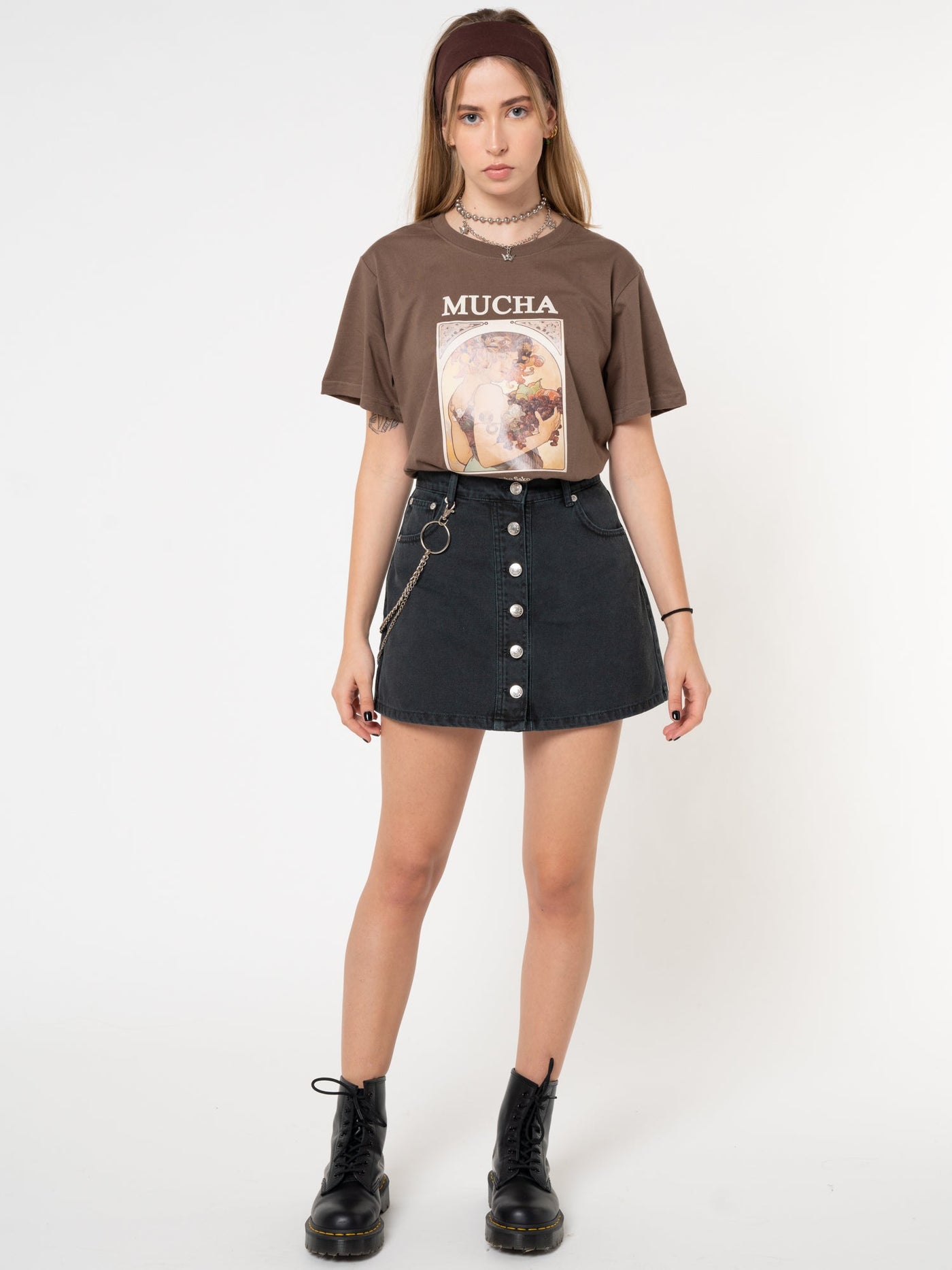 Black Denim Skirt With Chain - Minga London