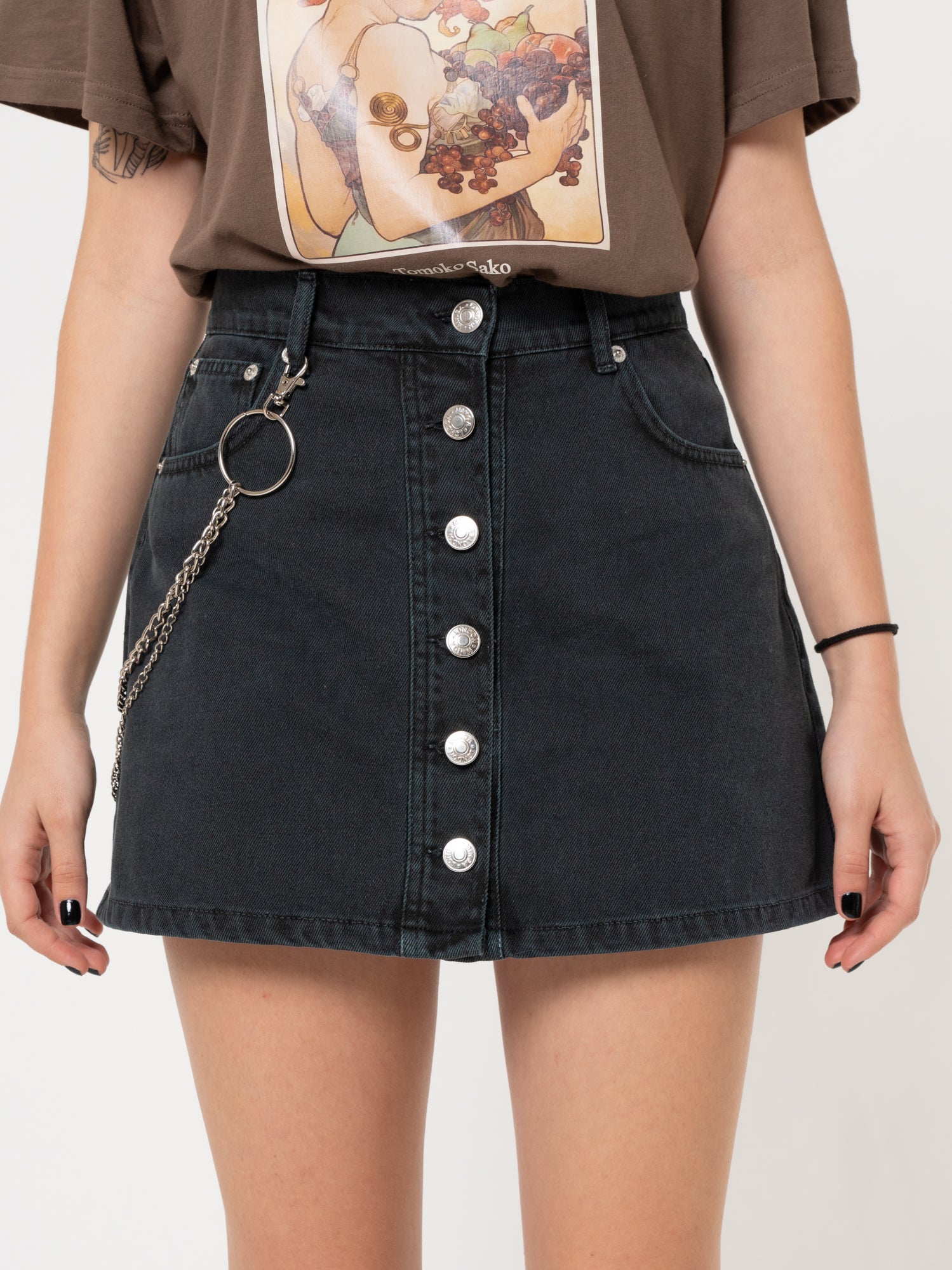 Black Denim Skirt With Chain - Minga London