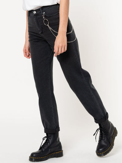 Black Denim Mom Jeans With Chain - Minga London