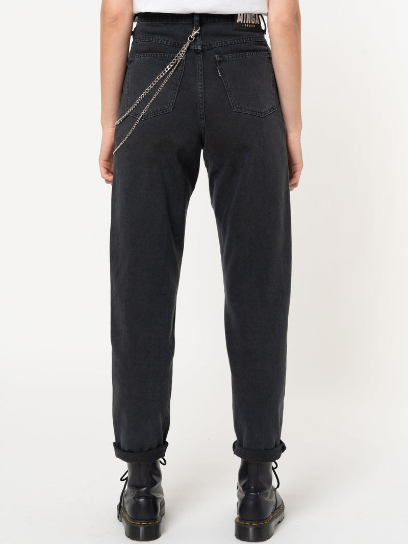 Black Denim Mom Jeans With Chain - Minga London