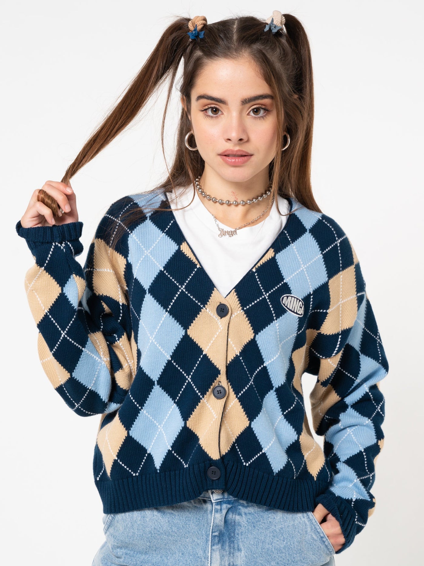 Green Shades Argyle Knitted Jumper#color_blue