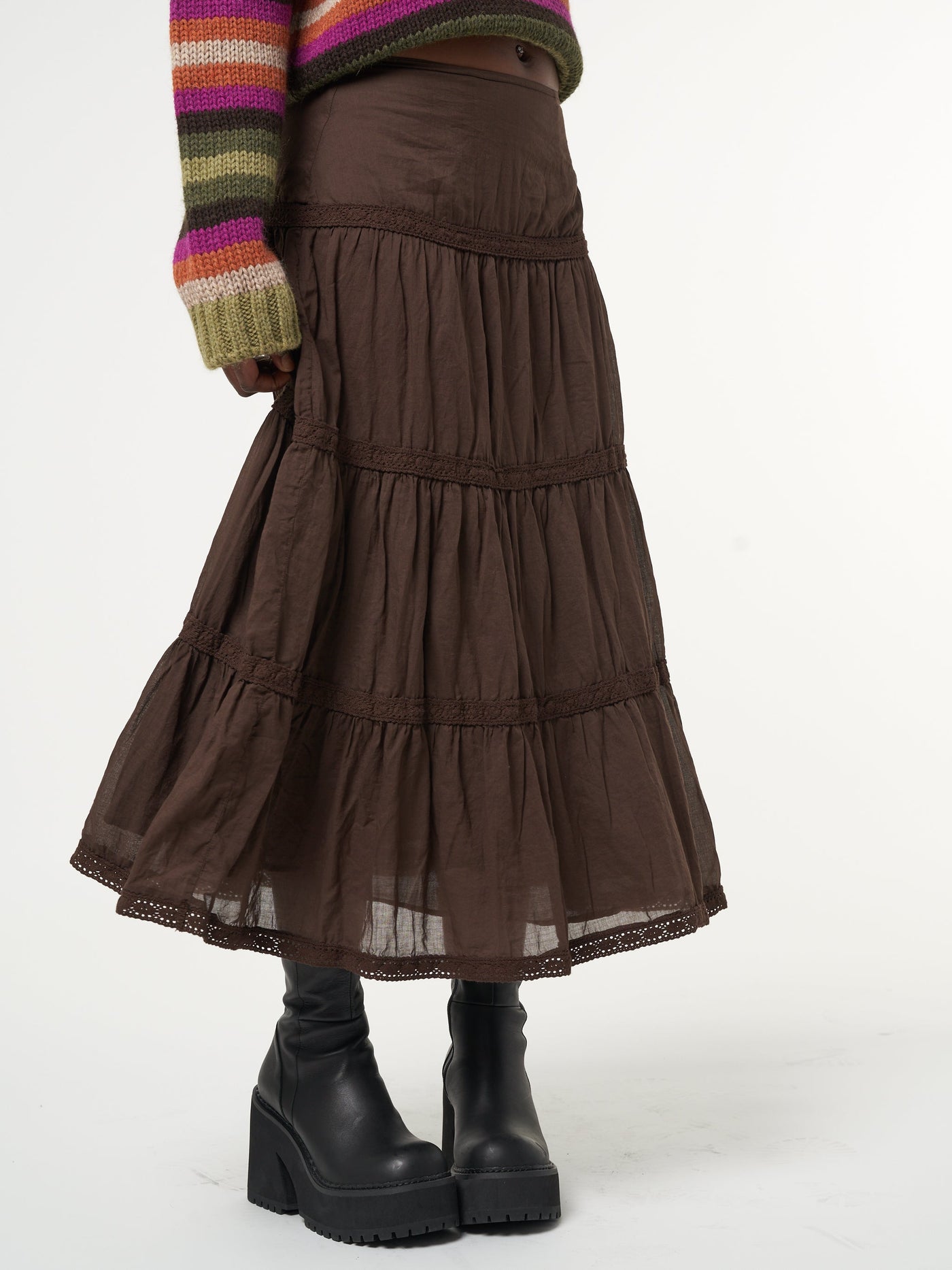 Bohemian Fairy Ruffle Lace Midi Skirt - Minga London