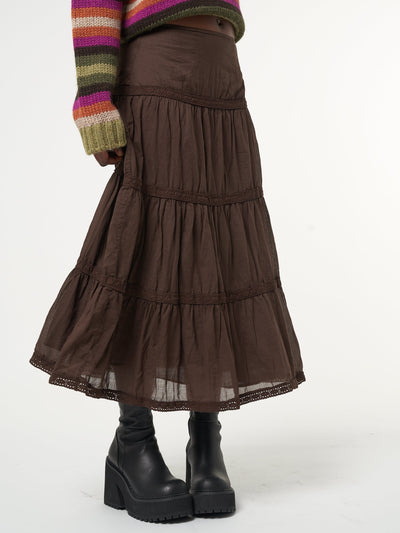 Bohemian Fairy Ruffle Lace Midi Skirt - Minga London