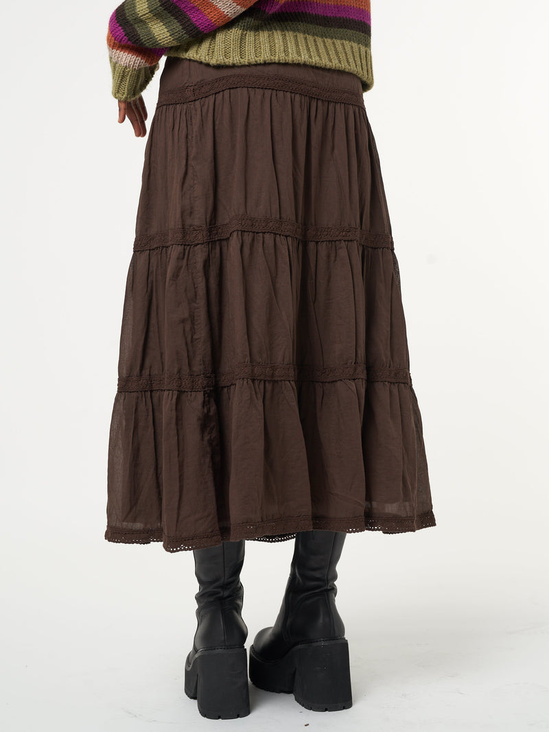 Bohemian Fairy Ruffle Lace Midi Skirt - Minga London