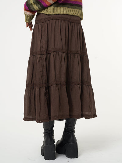 Bohemian Fairy Ruffle Lace Midi Skirt - Minga London