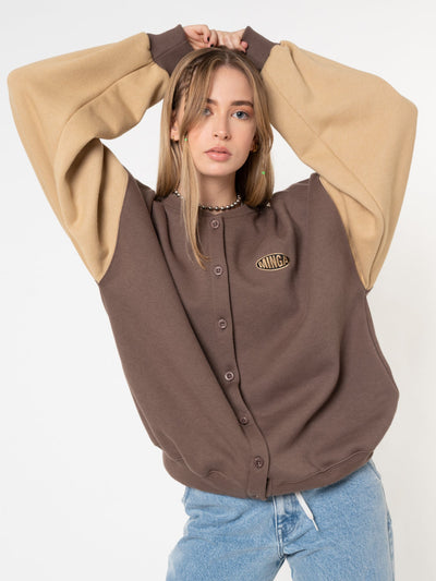 Brown Beige Colour Block Bomber Jacket - Minga London
