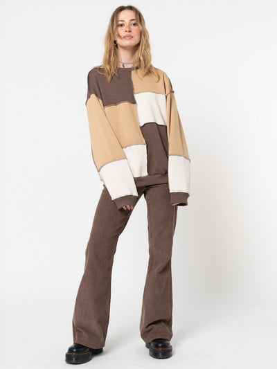 Brown Beige Patchwork Contrast Sweater - Minga London