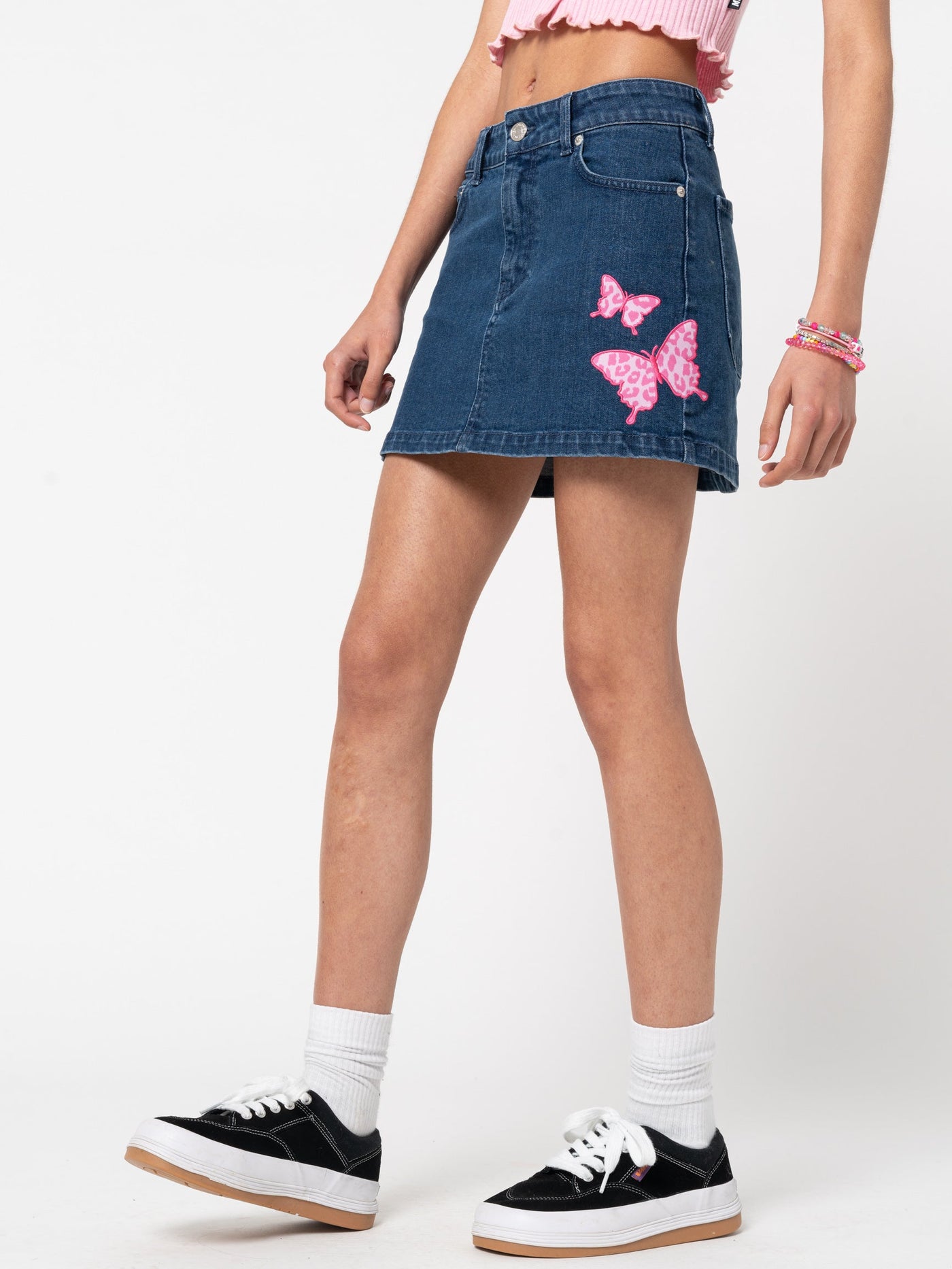 Butterfly Denim Mini Skirt - Minga London