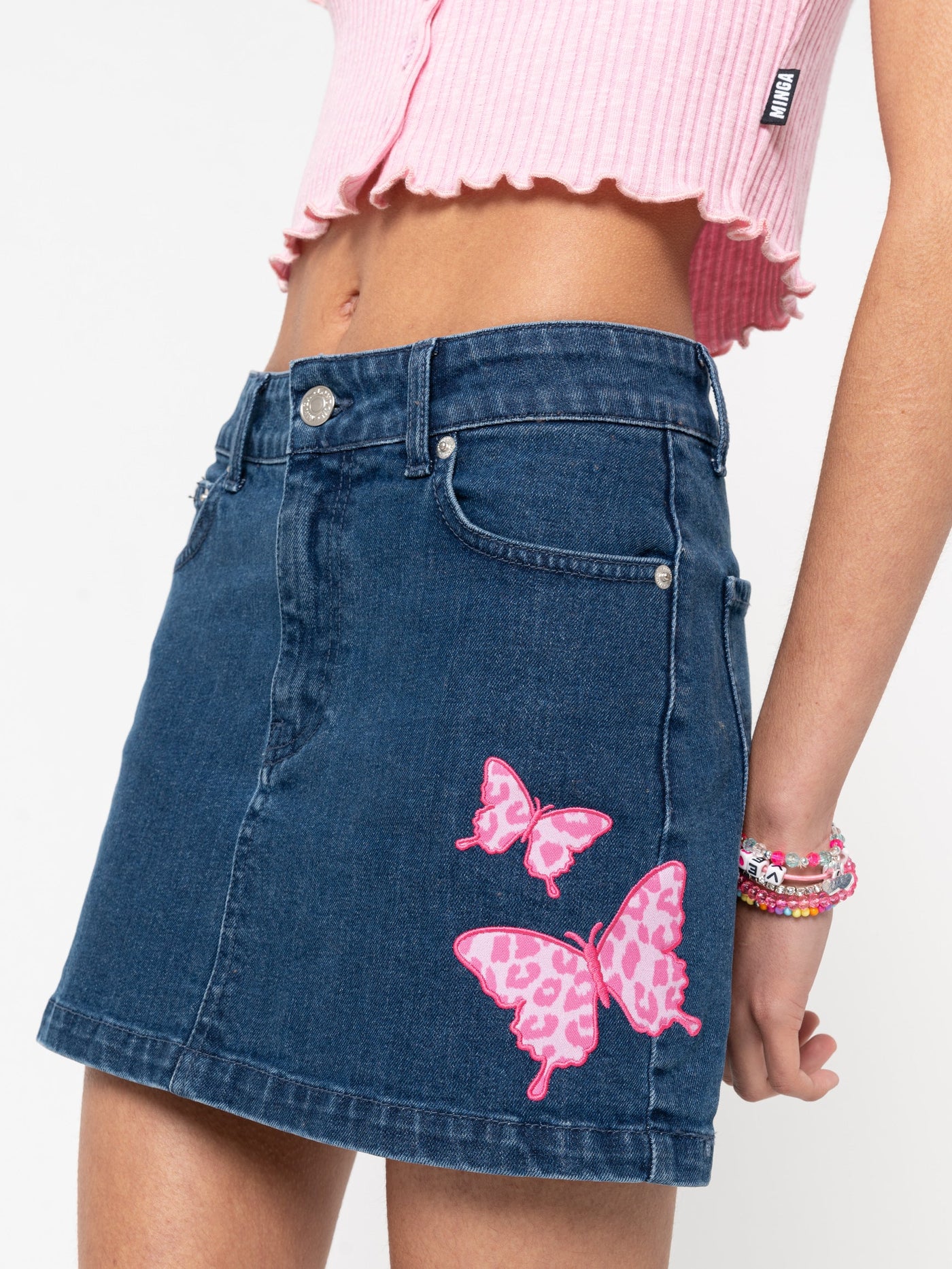 Butterfly Denim Mini Skirt - Minga London