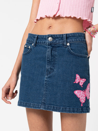 Butterfly Denim Mini Skirt - Minga London