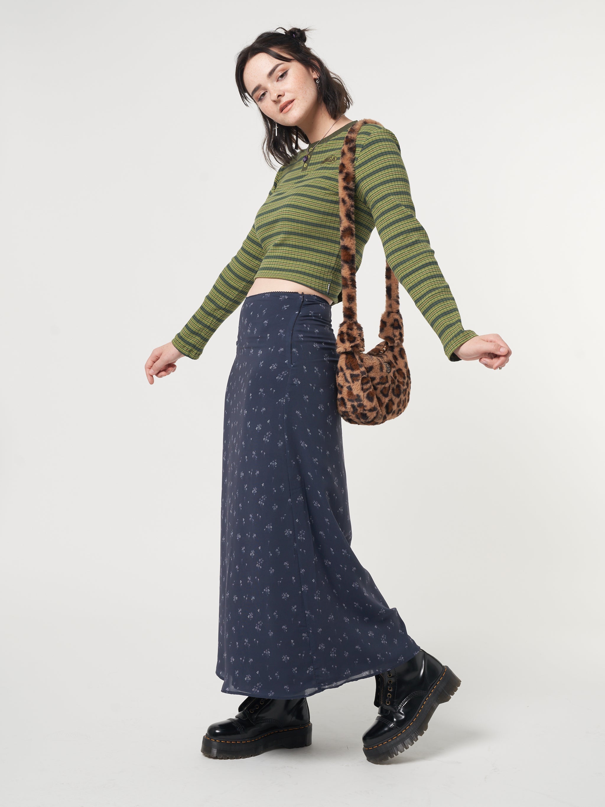 Emerald Striped Rib Half Button Top - Minga London