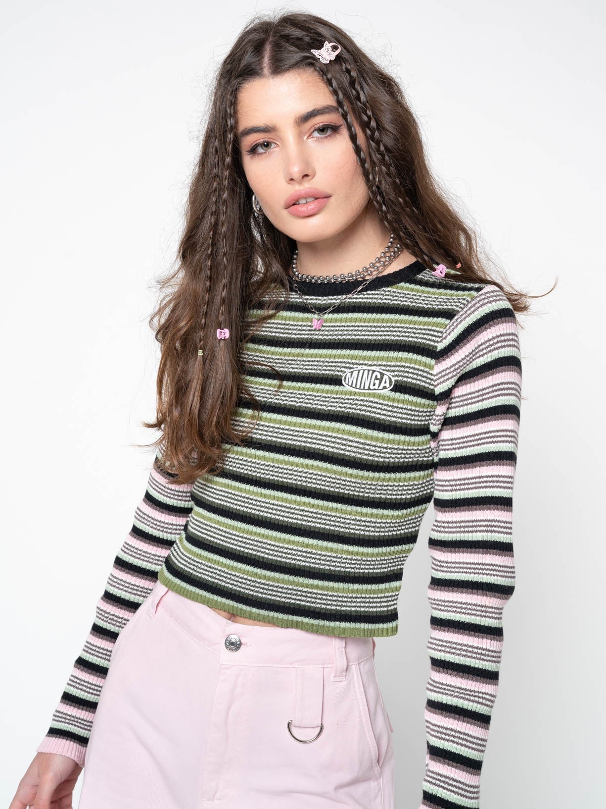 Fantasy Stripes Knit Ribbed Top - Minga London