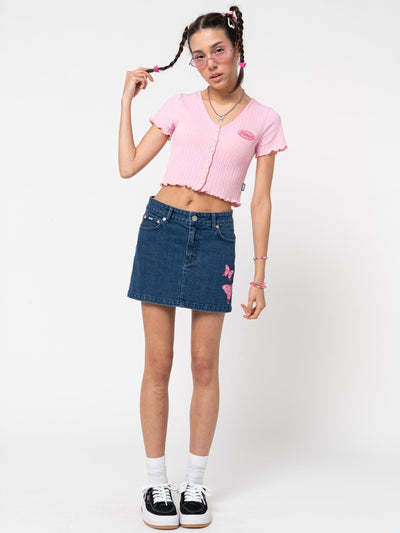 Lipgloss Pink Ruffle Button-Down Top - Minga London