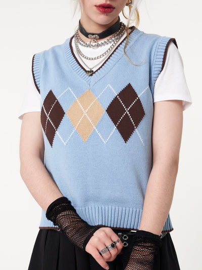 Argyle Knitted Sweater Vest - Minga London