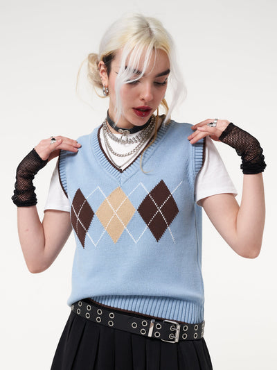 Argyle Knitted Sweater Vest - Minga London