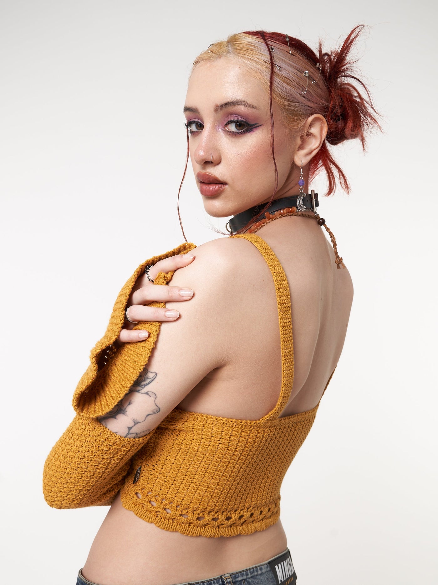 Ariel Golden Yellow Knitted Flare Crop Top - Minga London