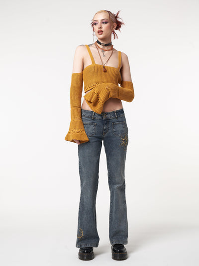 Ariel Golden Yellow Knitted Flare Crop Top - Minga London